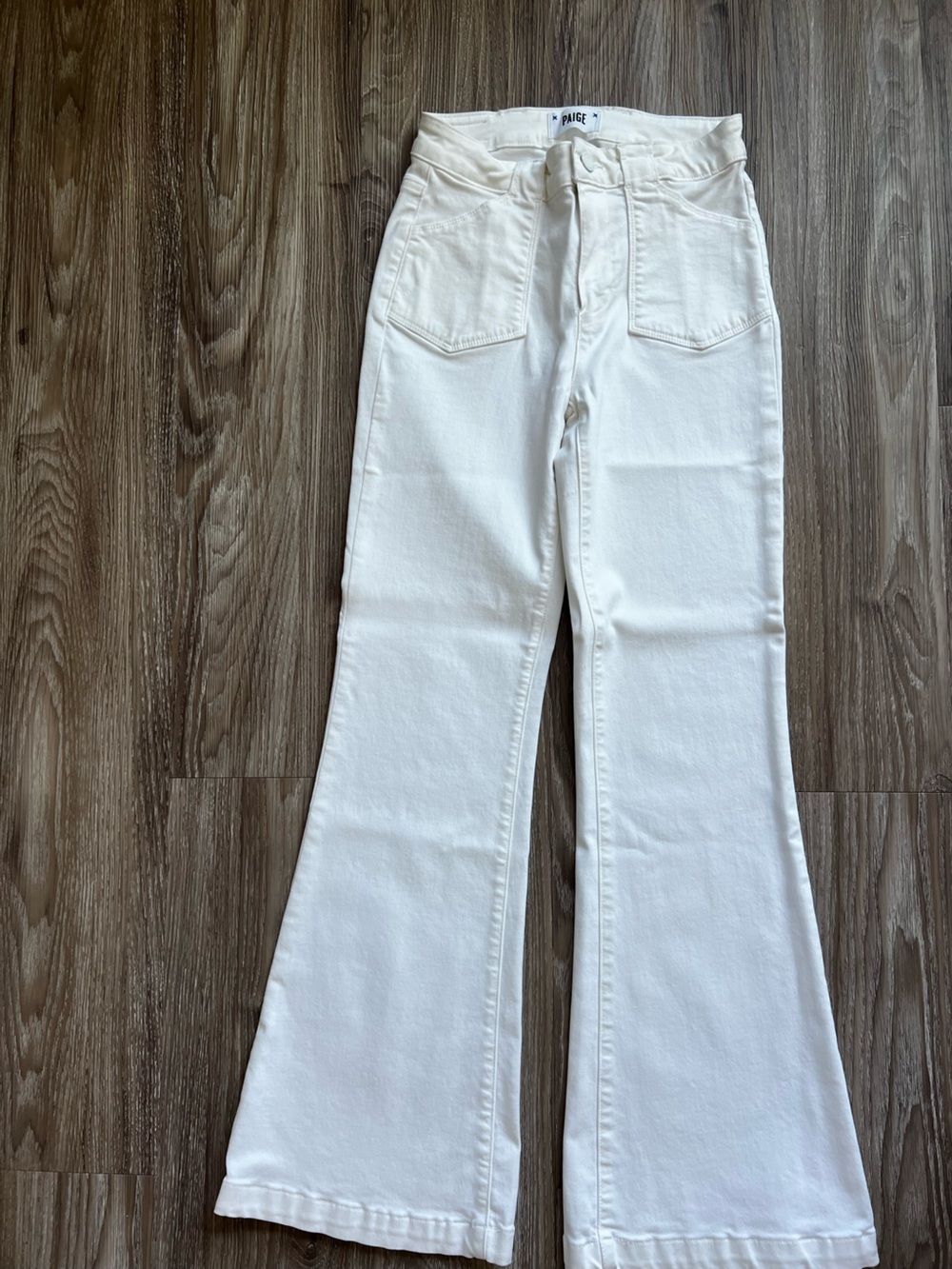 PAIGE Cream High-Rise Flare Jeans